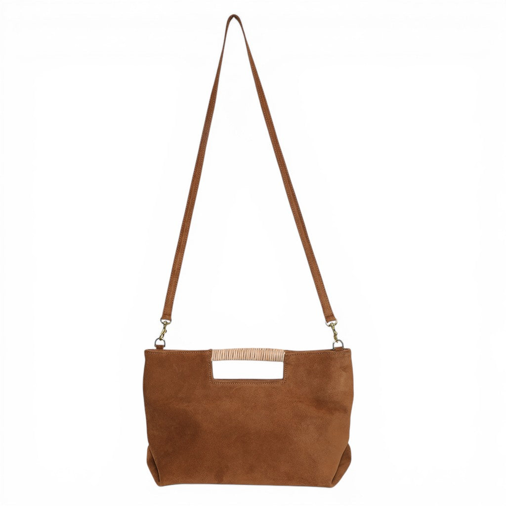 Ella Wrapped Handle Crossbody in Saddle Italian Leather Backed Suede