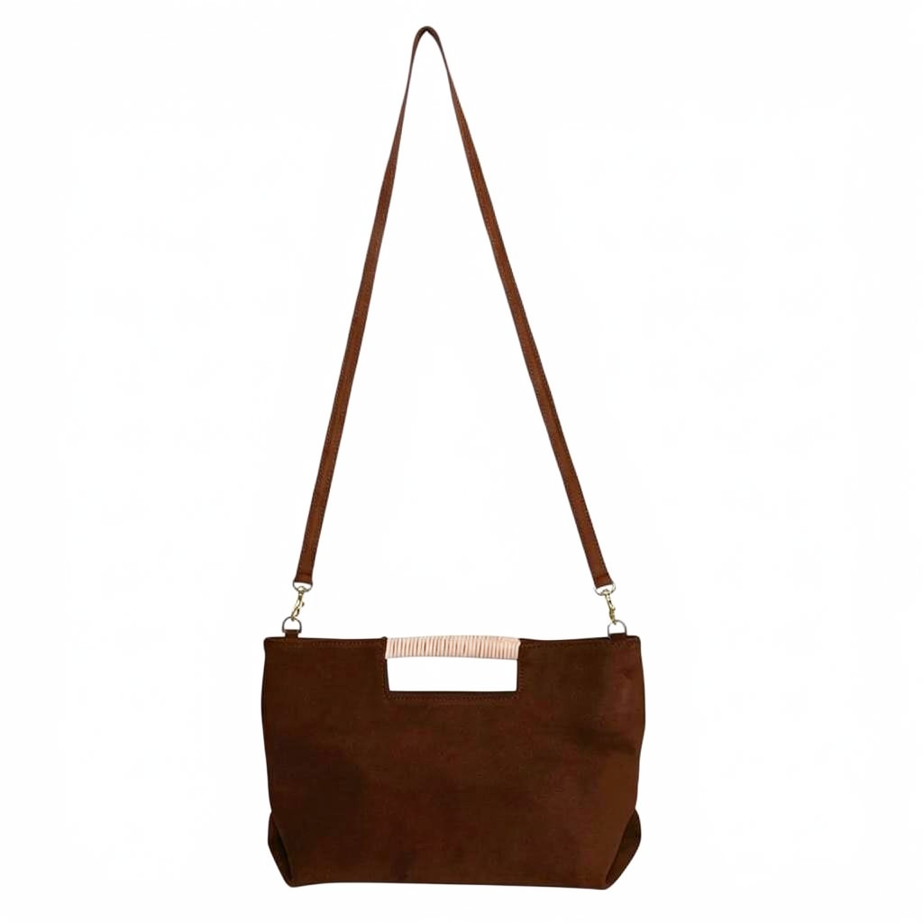 Ella Wrapped Handle Crossbody in Espresso Italian Leather Backed Suede