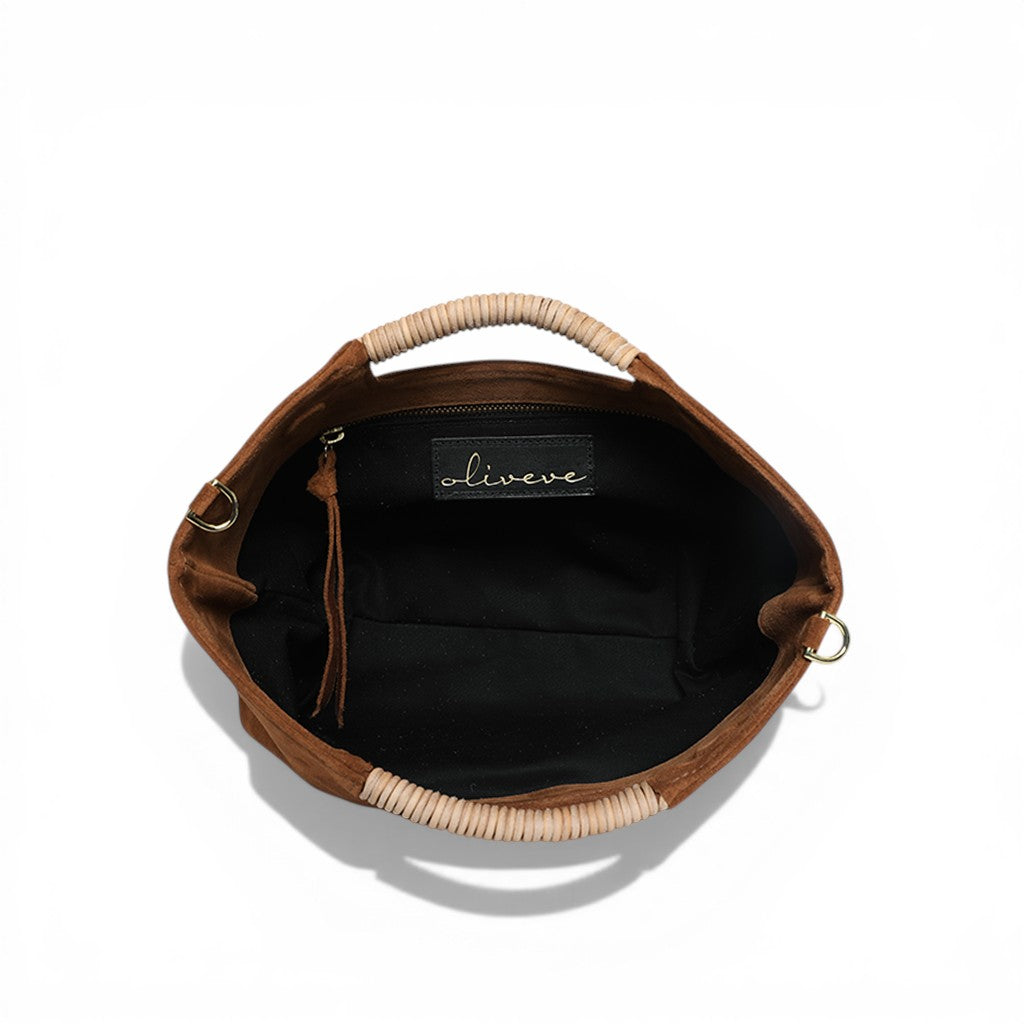 Ella Wrapped Handle Crossbody in Saddle Italian Leather Backed Suede