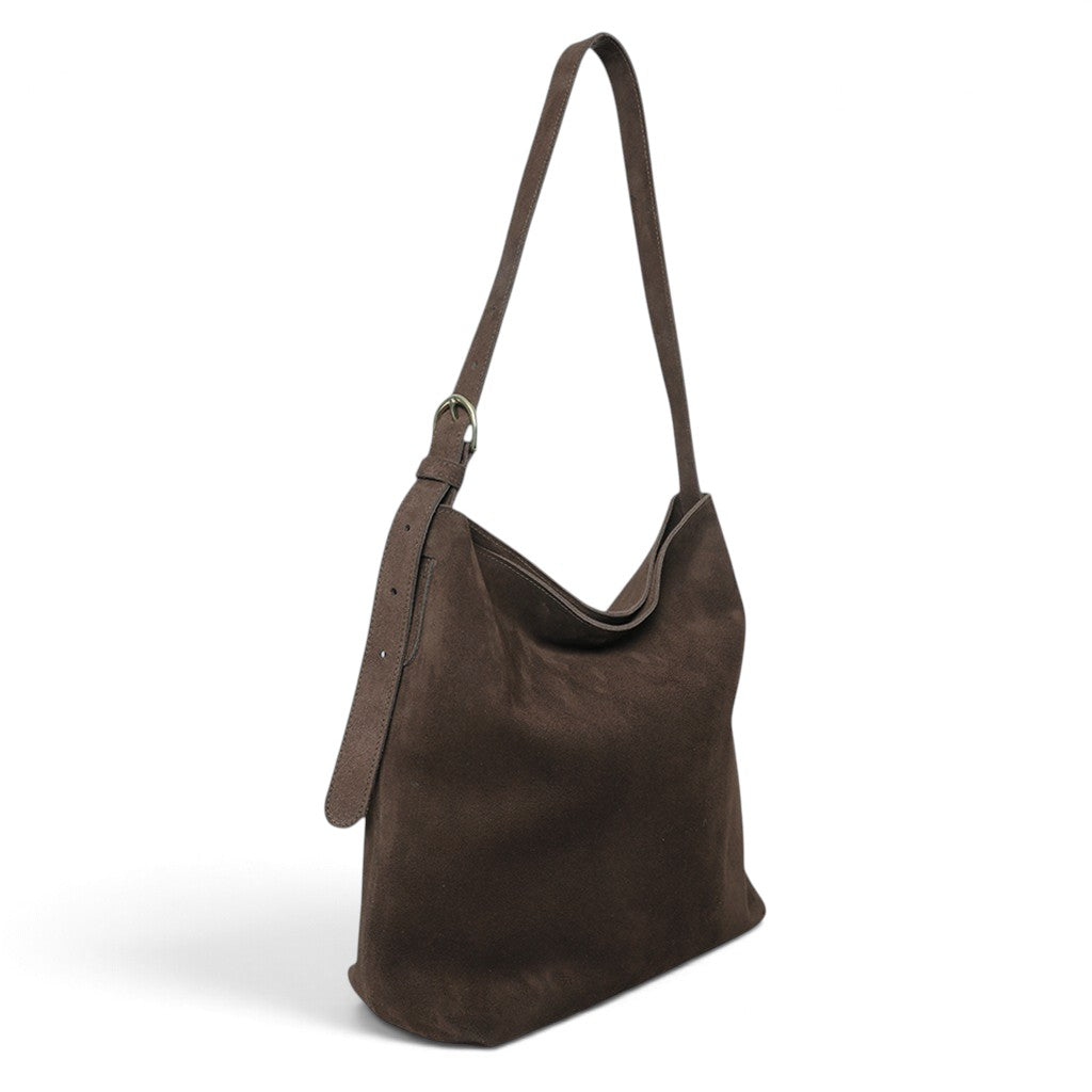 Gabriella Shoulder Bag in Ganache Italian Leather Backed Suede