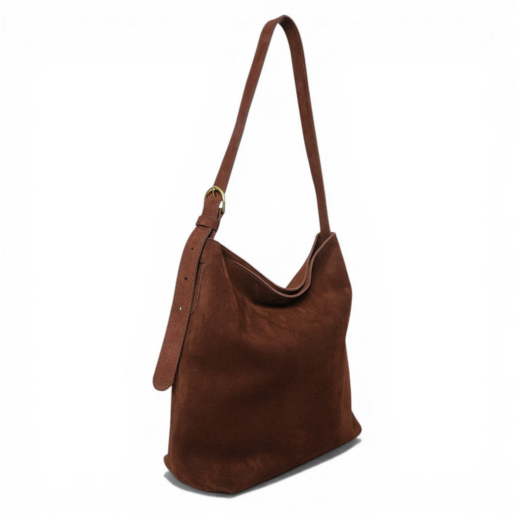 Gabriella Shoulder Bag in Espresso Italian Leather Backed Suede