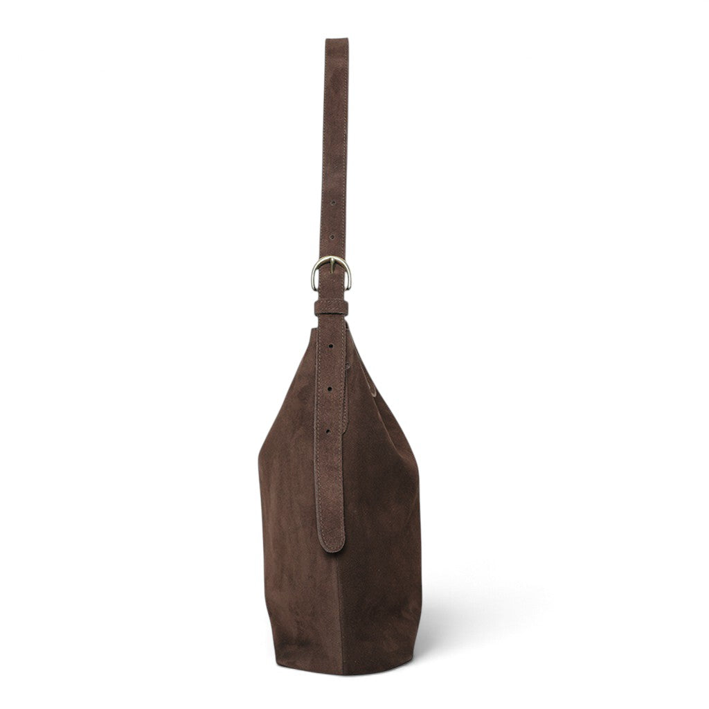Gabriella Shoulder Bag in Ganache Italian Leather Backed Suede