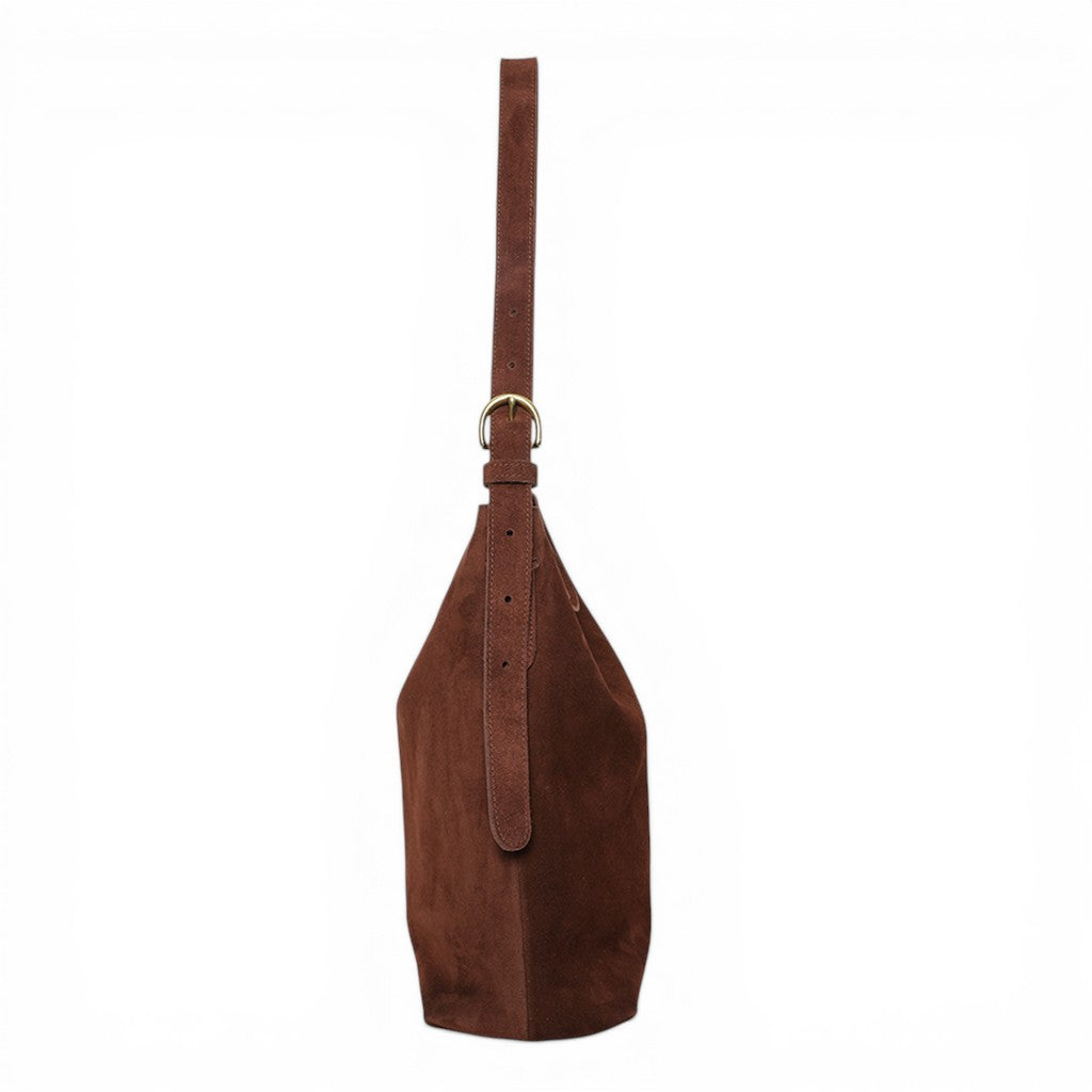 Gabriella Shoulder Bag in Espresso Italian Leather Backed Suede