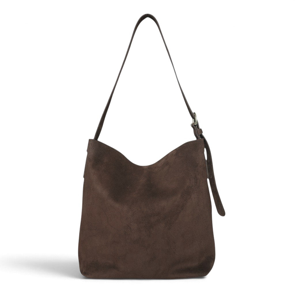 Gabriella Shoulder Bag in Ganache Italian Leather Backed Suede