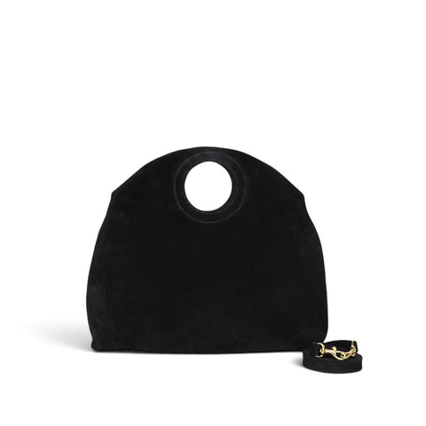 Filippa Foldover Crossbody in Black Italian Leather Backed Suede