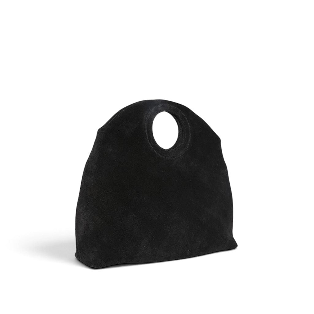 Filippa Foldover Crossbody in Black Italian Leather Backed Suede