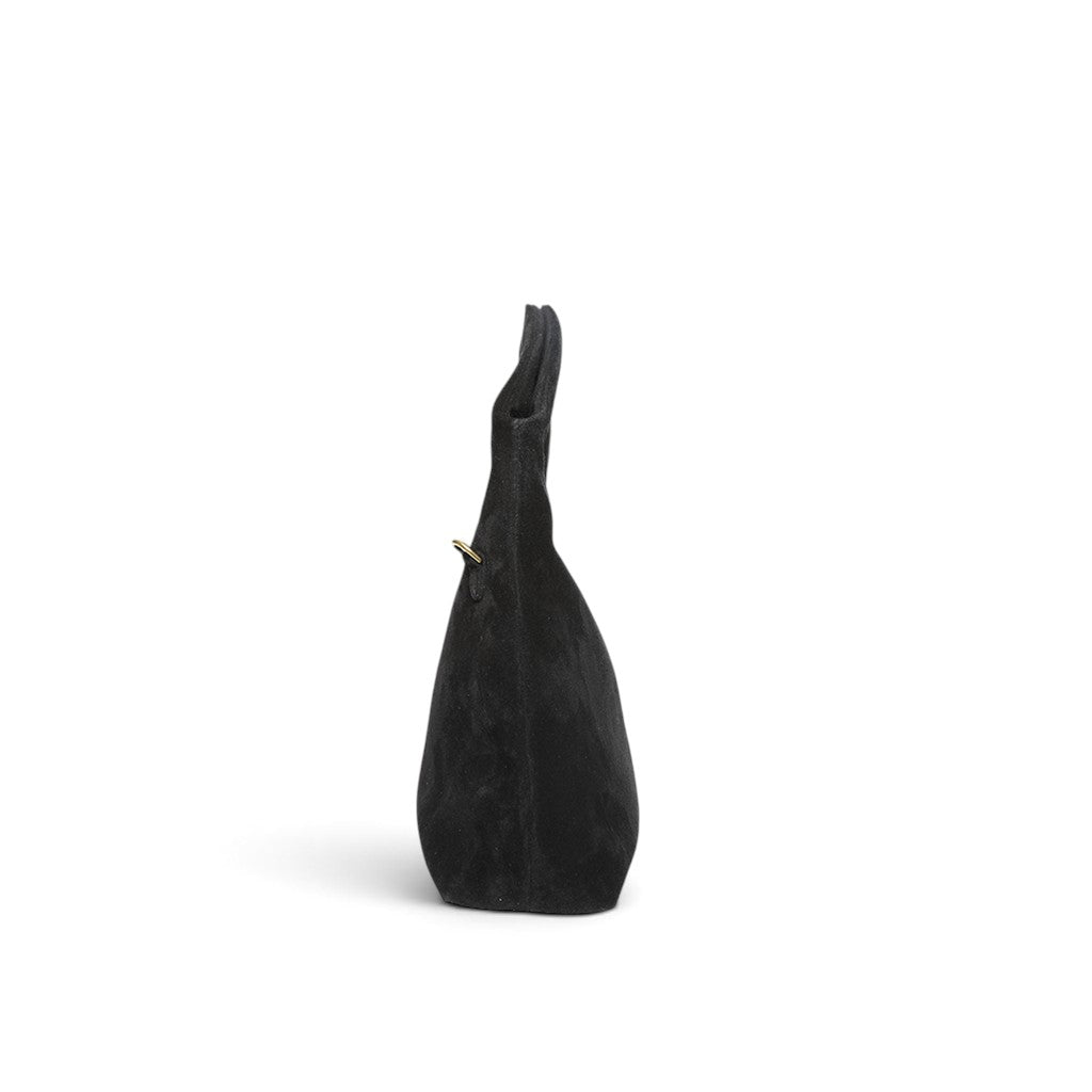 Filippa Foldover Crossbody in Black Italian Leather Backed Suede