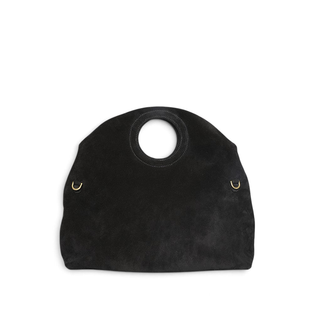 Filippa Foldover Crossbody in Black Italian Leather Backed Suede