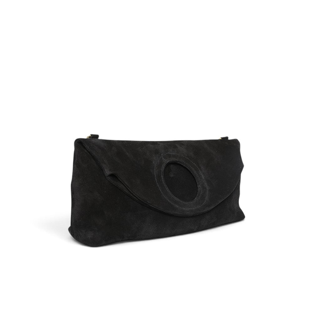 Filippa Foldover Crossbody in Black Italian Leather Backed Suede