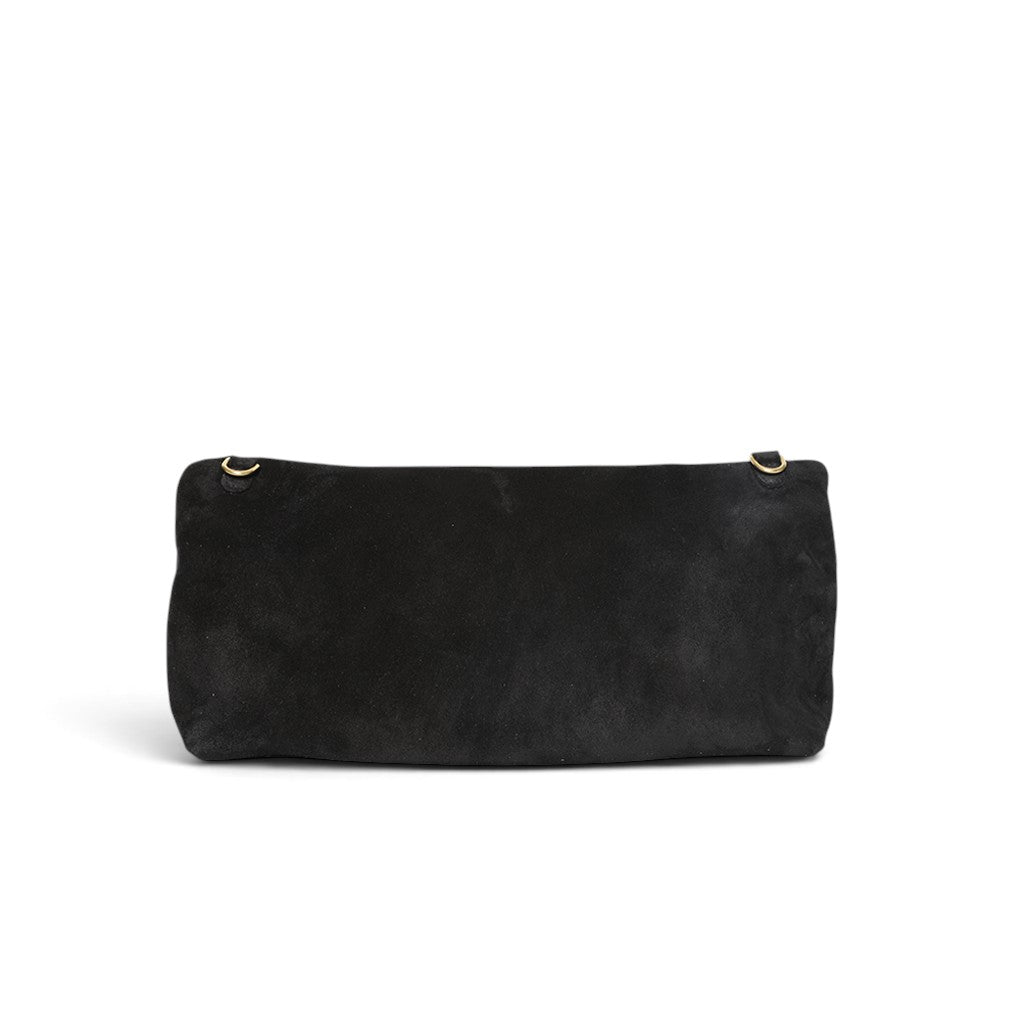 Filippa Foldover Crossbody in Black Italian Leather Backed Suede