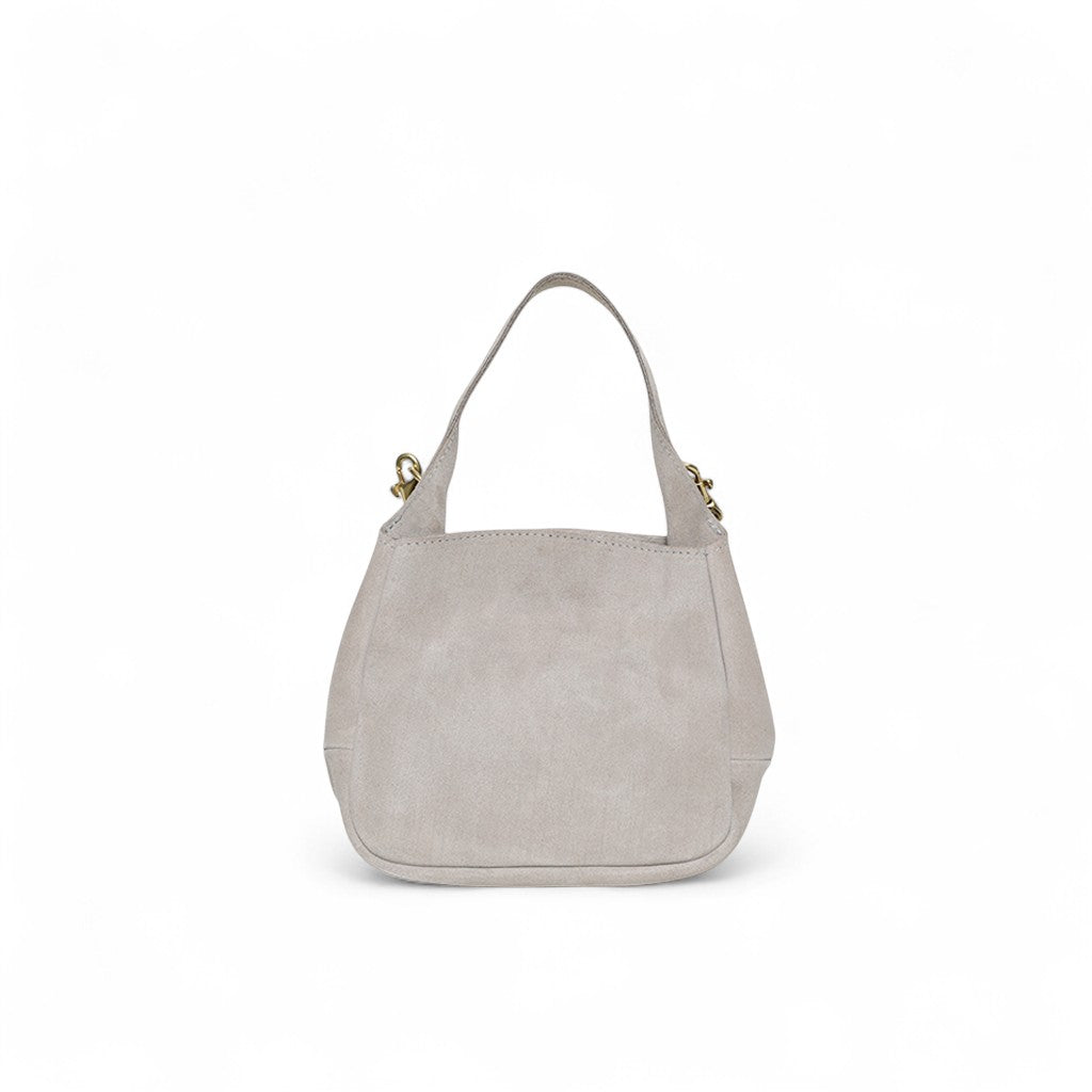 Tracy Top Handle Crossbody in Moonbeam Italian Leather Backed Suede
