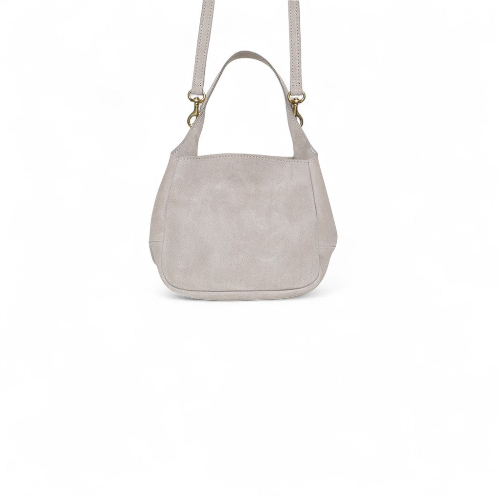 Tracy Top Handle Crossbody in Moonbeam Italian Leather Backed Suede
