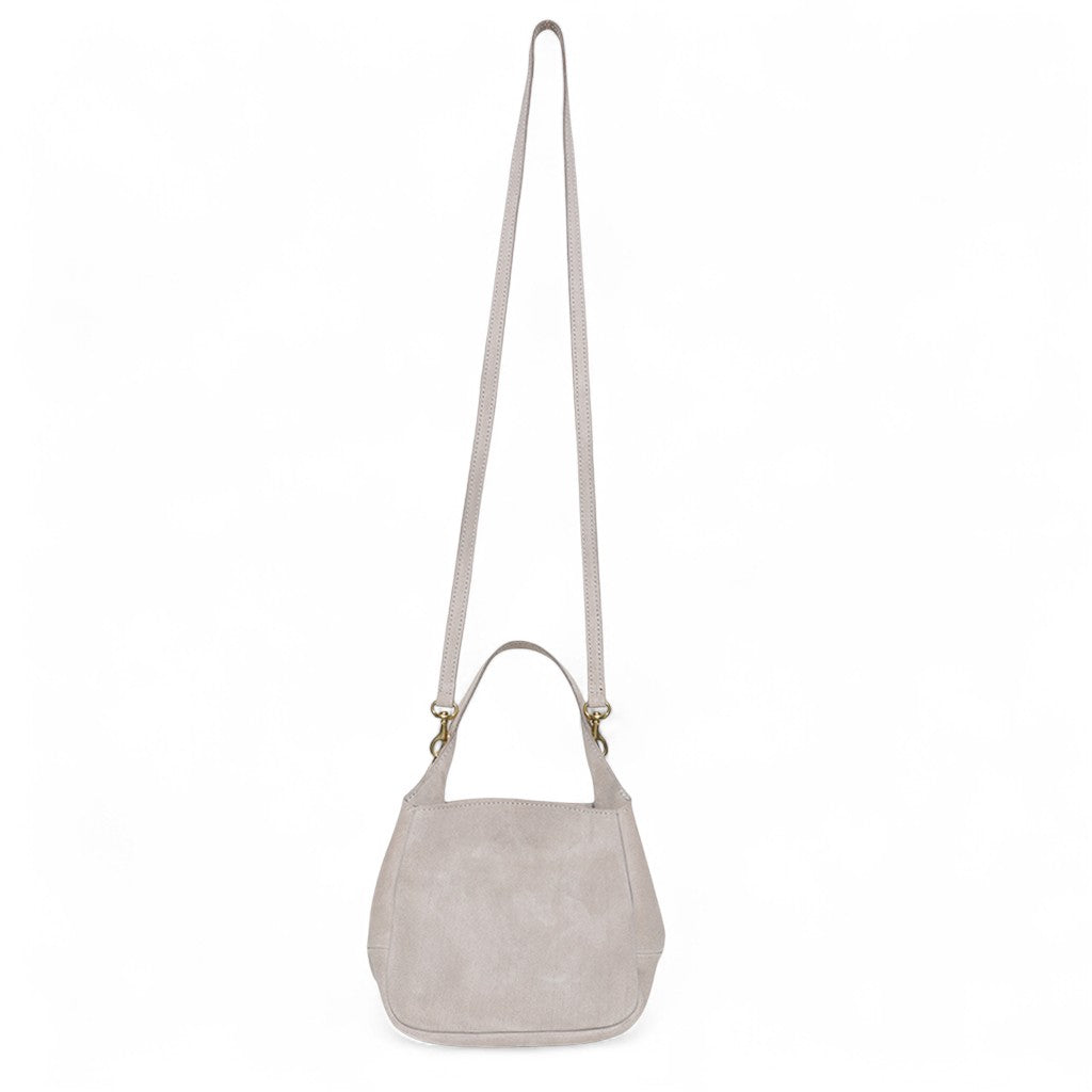 Tracy Top Handle Crossbody in Moonbeam Italian Leather Backed Suede