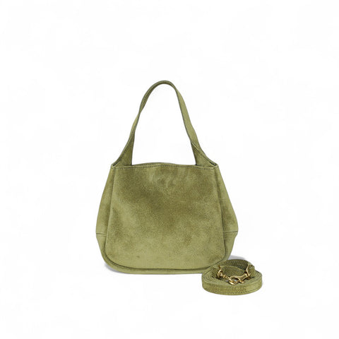 Tracy Top Handle Crossbody in Olive Italian Leather Backed Suede