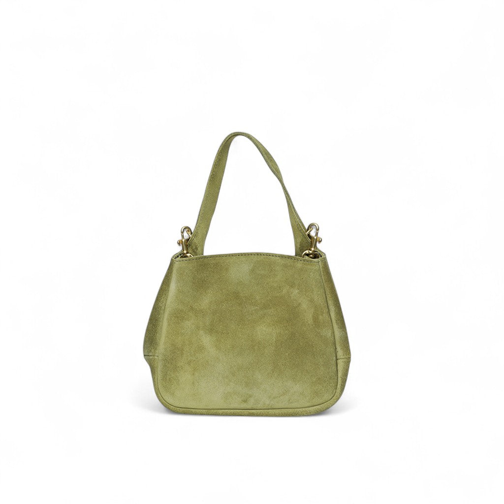 Tracy Top Handle Crossbody in Olive Italian Leather Backed Suede