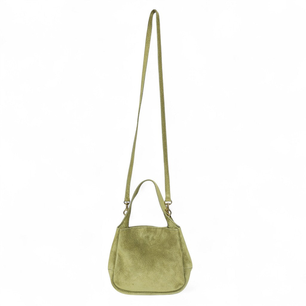 Tracy Top Handle Crossbody in Olive Italian Leather Backed Suede