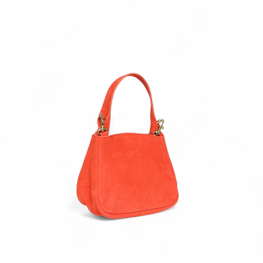 Tracy Top Handle Crossbody in Tangelo Italian Leather Backed Suede
