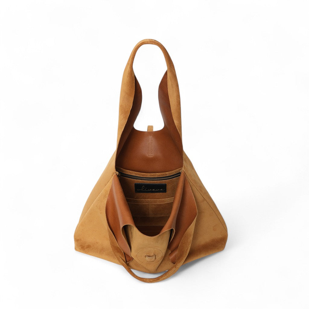 Elisabetta Shopper in Cuoio Italian Leather Backed Suede