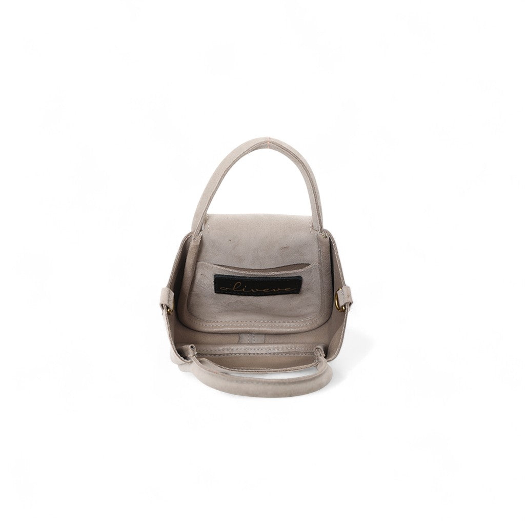 Mini Ellis Top Handle Crossbody in Moonbeam Italian Leather Backed Suede
