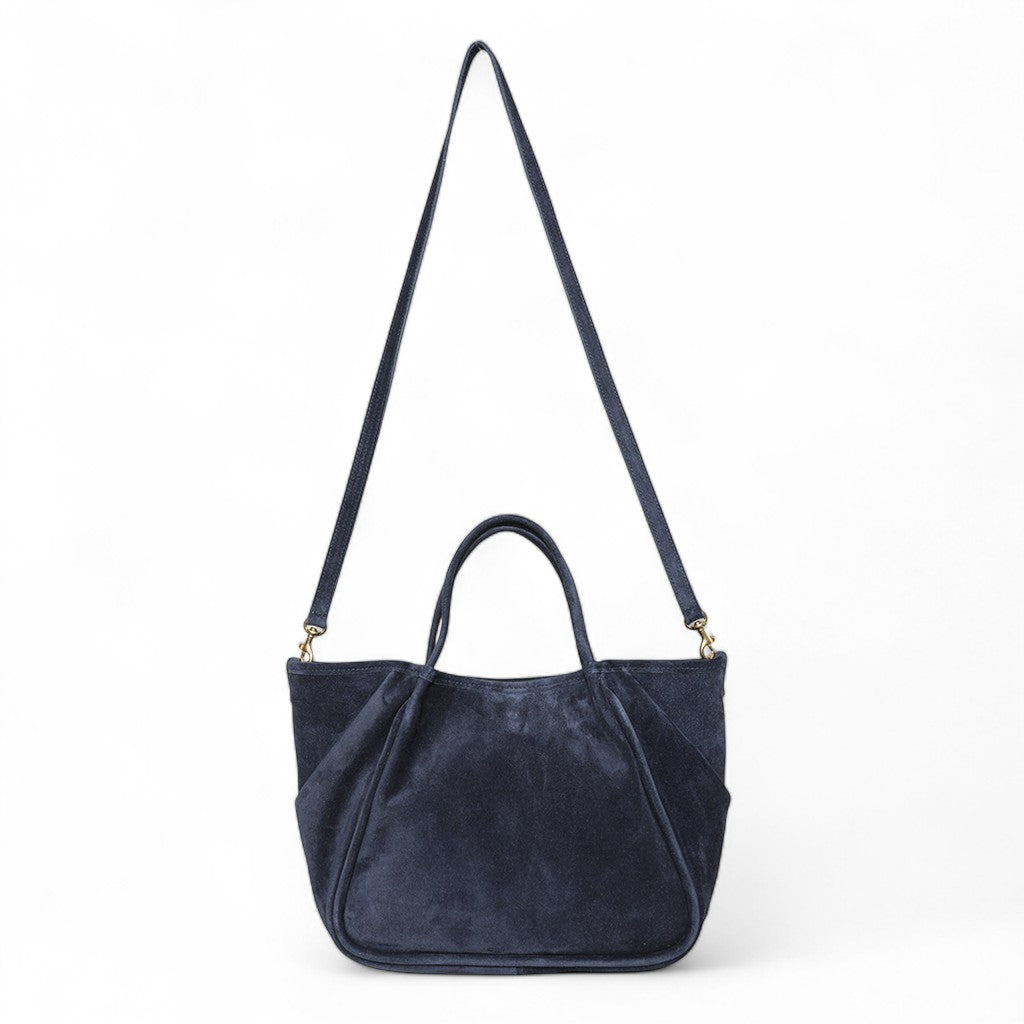 Vittoria Tote in Midnight Italian Leather Backed Suede