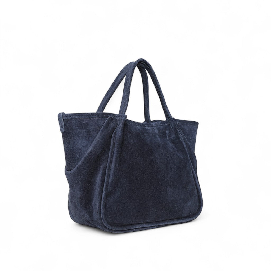 Vittoria Tote in Midnight Italian Leather Backed Suede