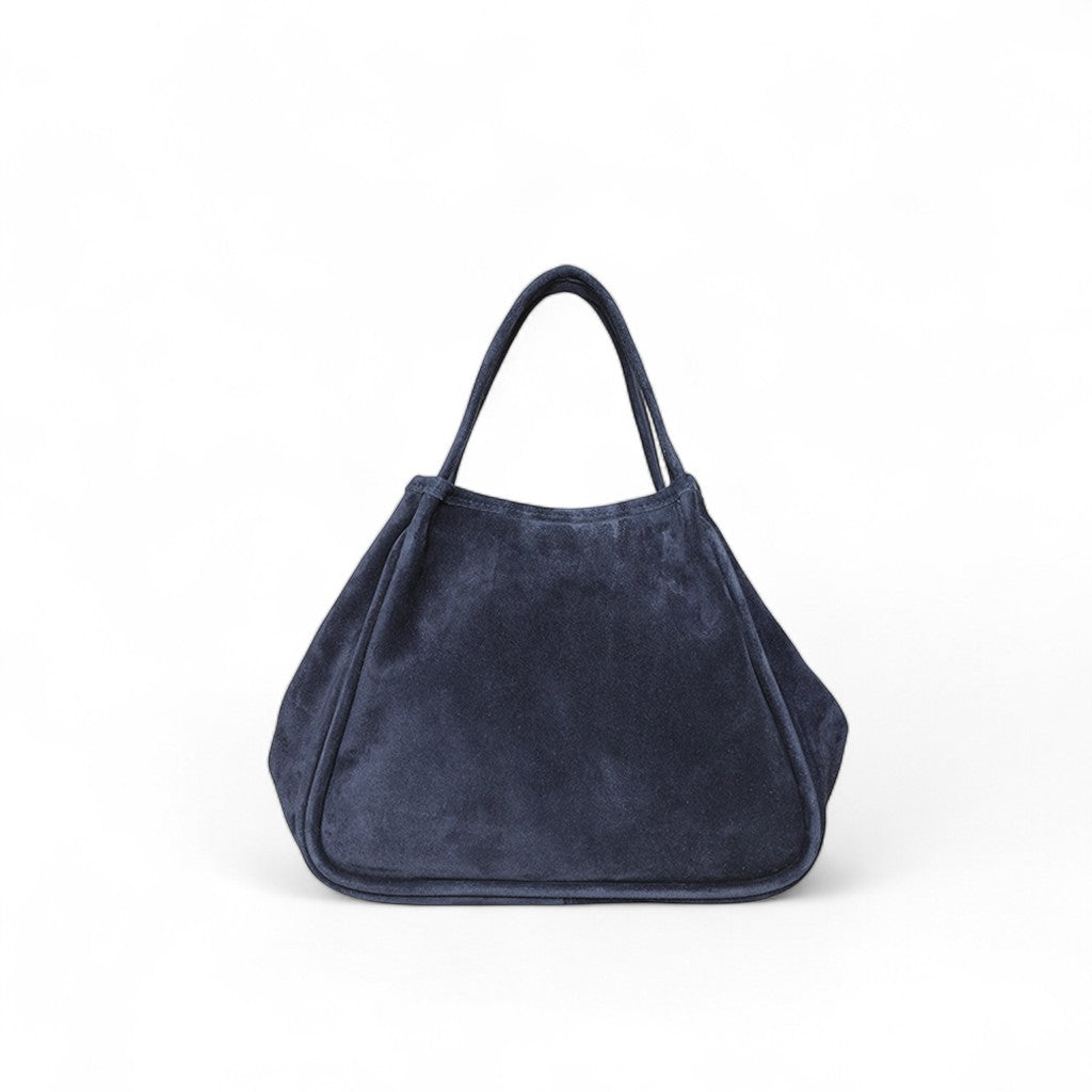 Vittoria Tote in Midnight Italian Leather Backed Suede