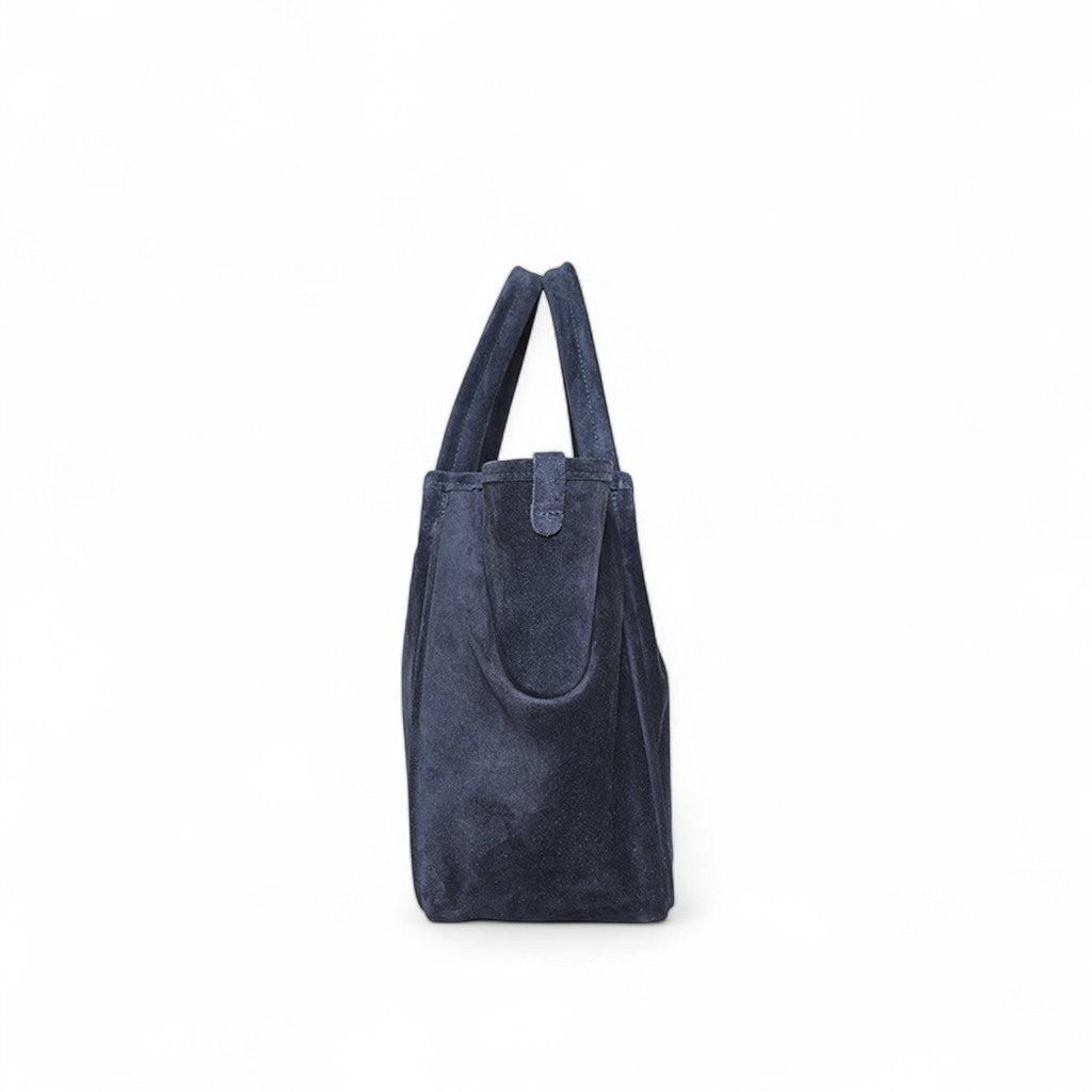 Vittoria Tote in Midnight Italian Leather Backed Suede