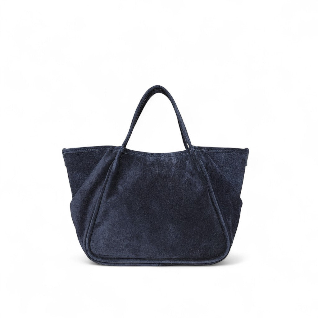 Vittoria Tote in Midnight Italian Leather Backed Suede
