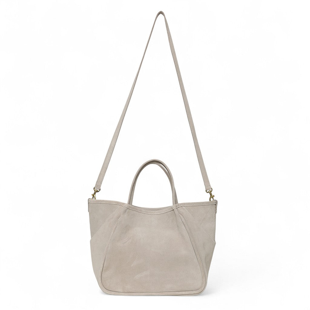 Vittoria Tote in Moonbeam Italian Leather Backed Suede
