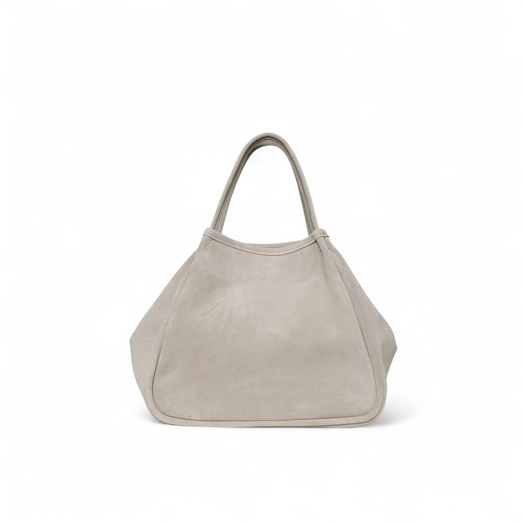 Vittoria Tote in Moonbeam Italian Leather Backed Suede