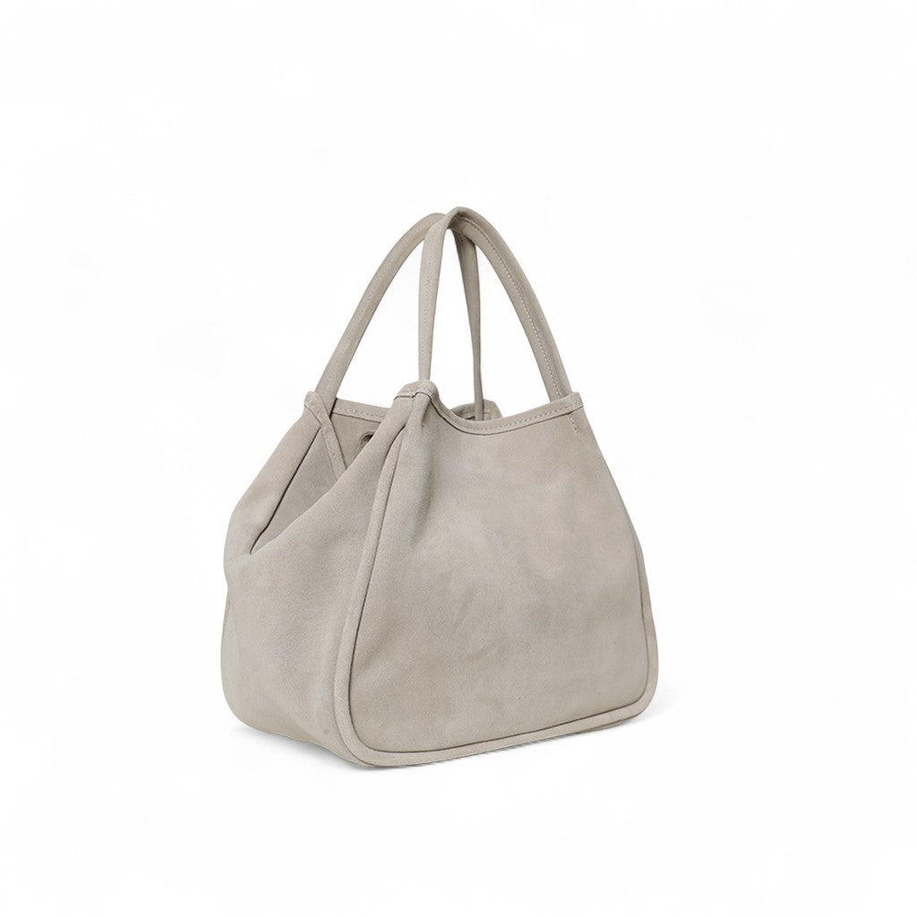 Vittoria Tote in Moonbeam Italian Leather Backed Suede