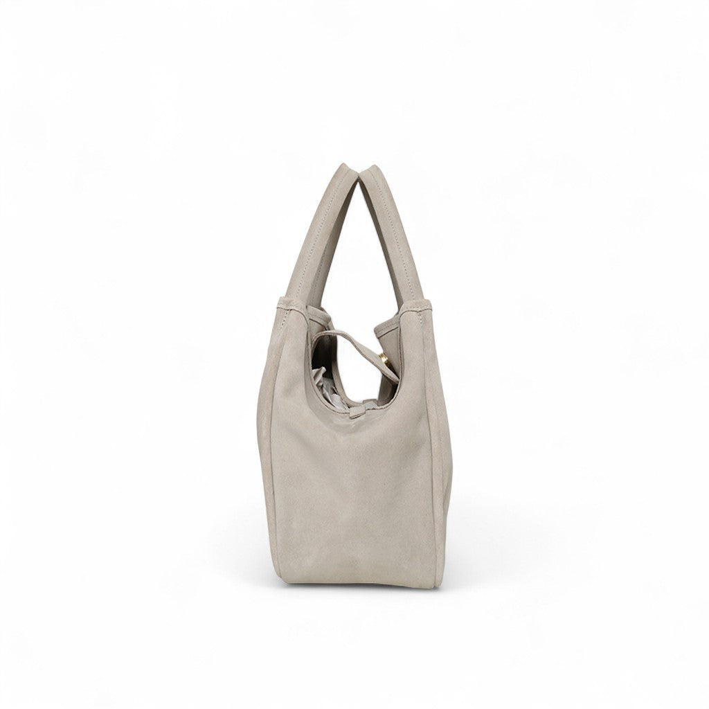 Vittoria Tote in Moonbeam Italian Leather Backed Suede