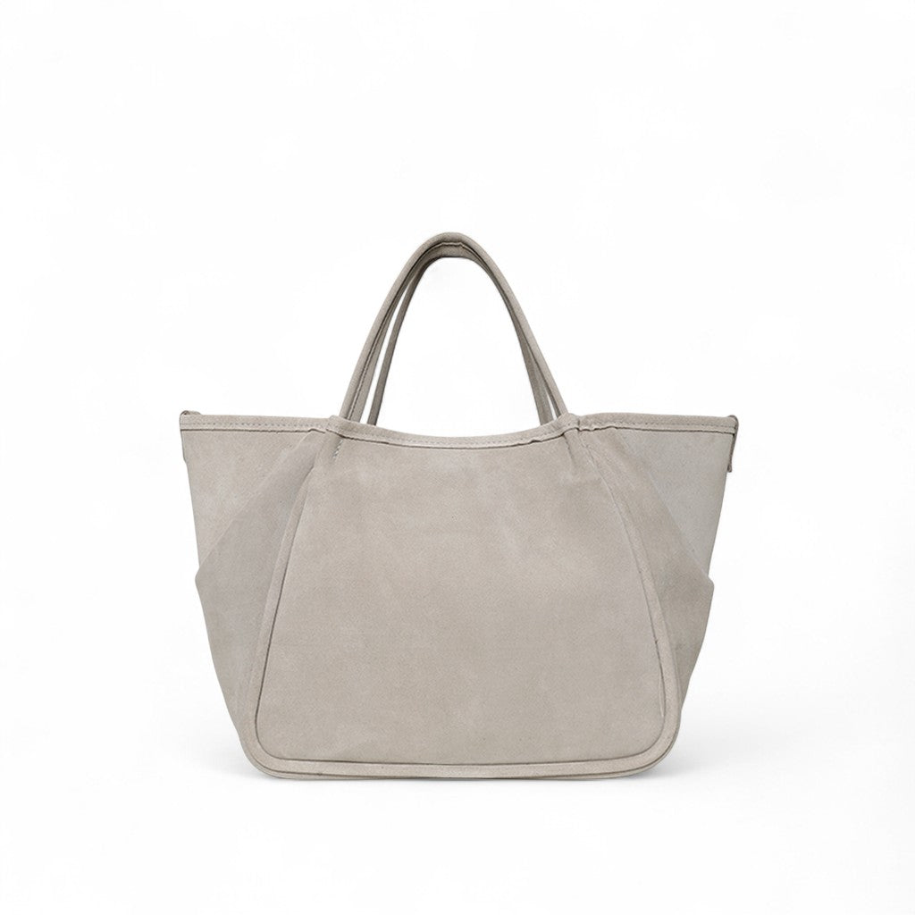 Vittoria Tote in Moonbeam Italian Leather Backed Suede