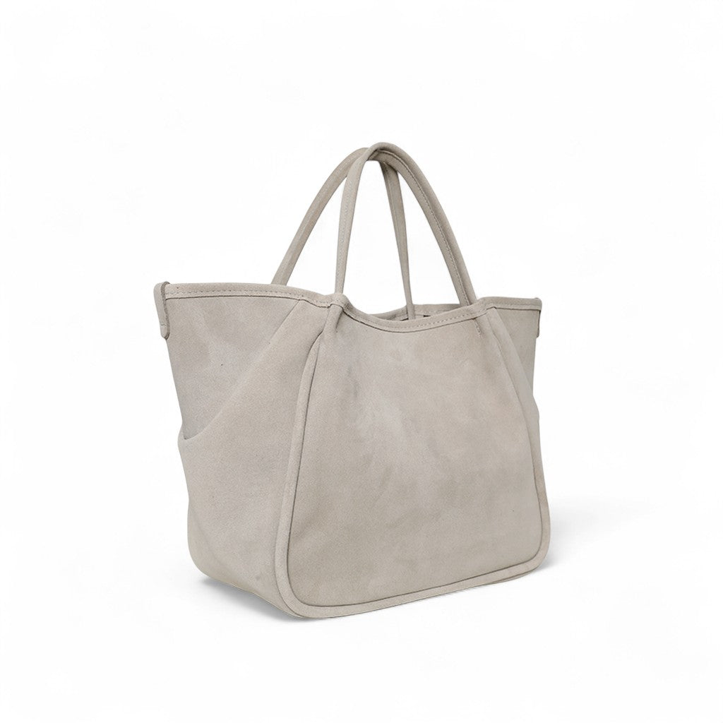 Vittoria Tote in Moonbeam Italian Leather Backed Suede