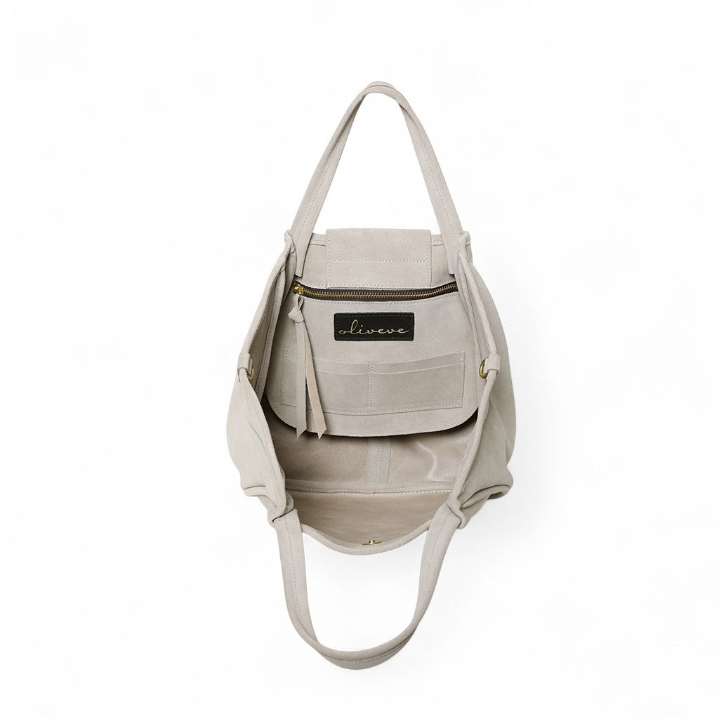 Vittoria Tote in Moonbeam Italian Leather Backed Suede