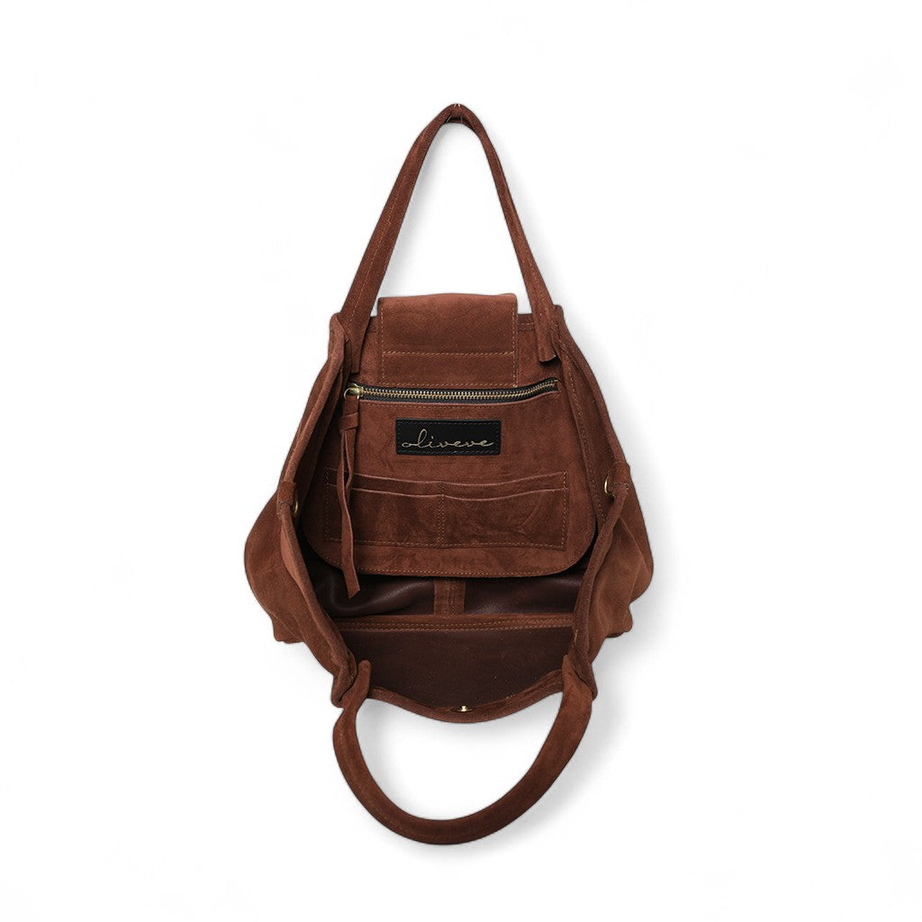 Vittoria Tote in Espresso Italian Leather Backed Suede