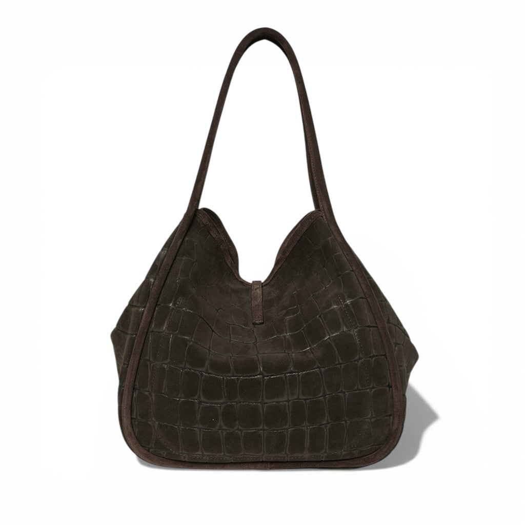 Ellis Hobo Tote in Truffle Italian Croco-Embossed Suede