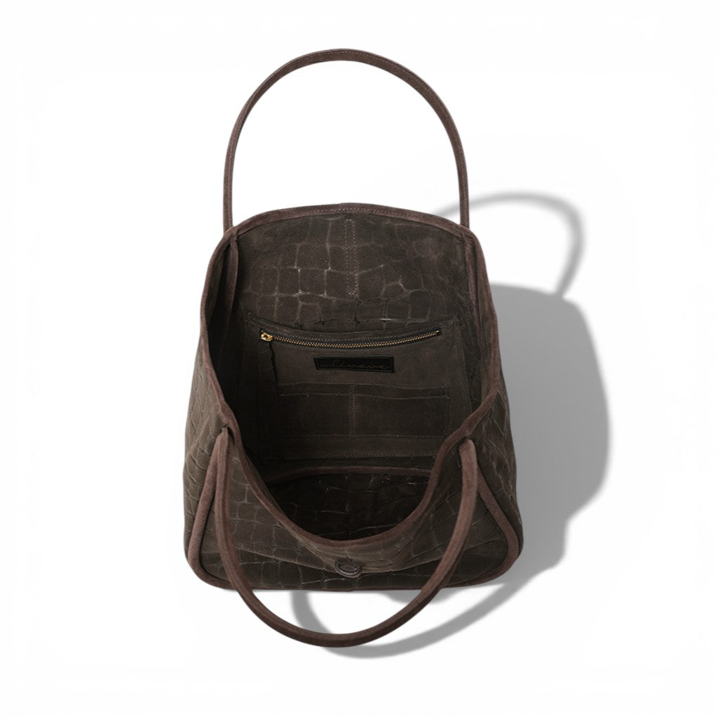 Ellis Hobo Tote in Truffle Italian Croco-Embossed Suede