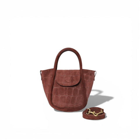 Mini Ellis Top Handle Crossbody in Bordeaux Italian Croco-Embossed Suede