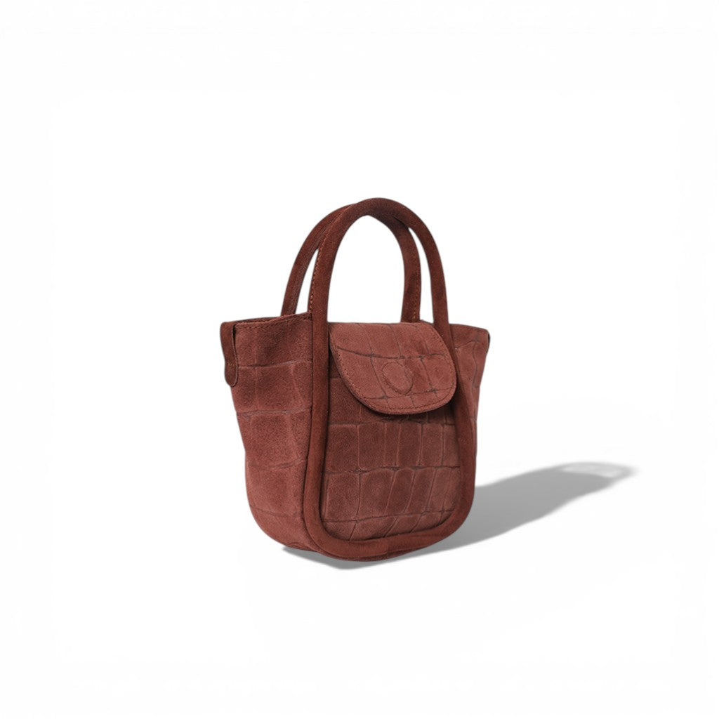 Mini Ellis Top Handle Crossbody in Bordeaux Italian Croco-Embossed Suede
