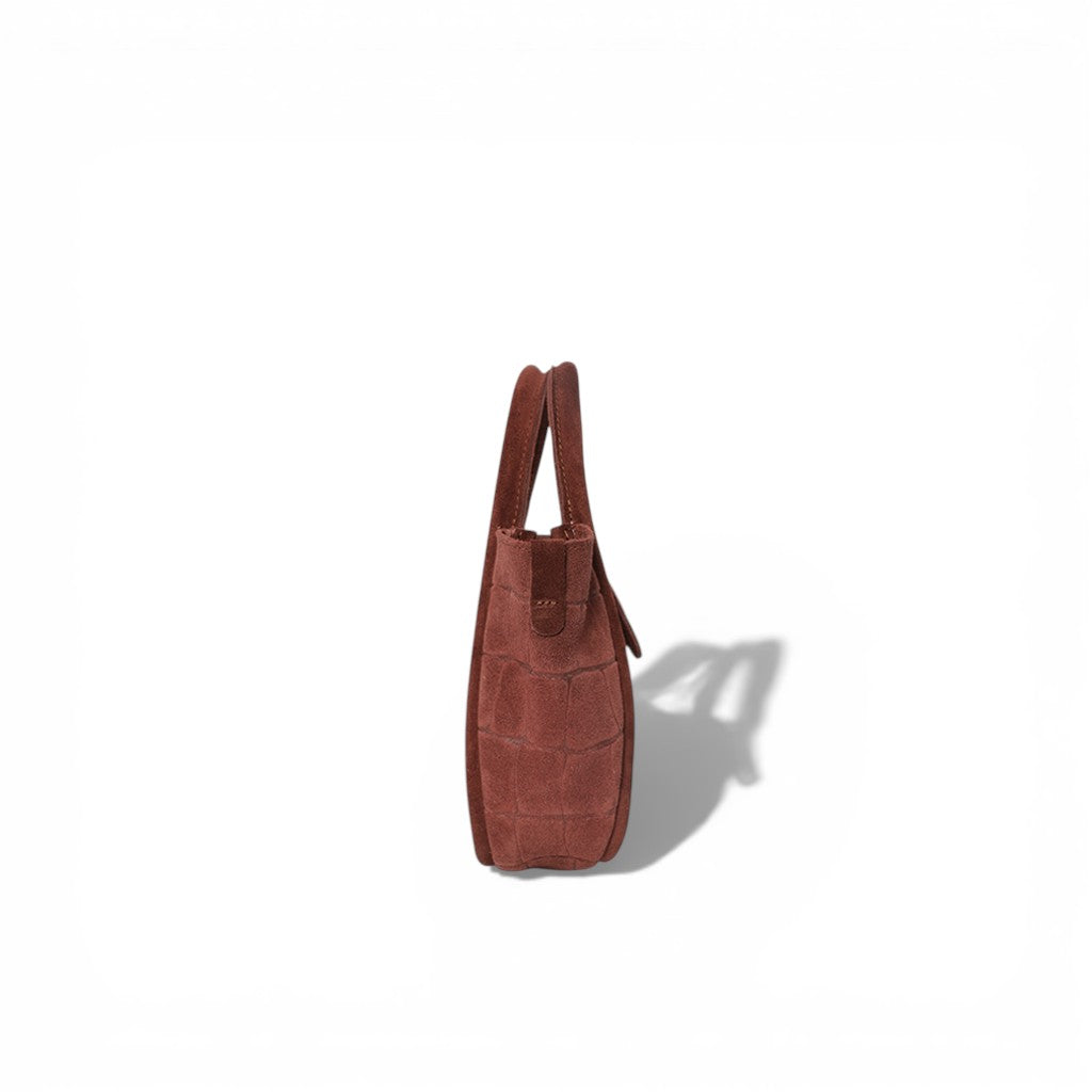 Mini Ellis Top Handle Crossbody in Bordeaux Italian Croco-Embossed Suede