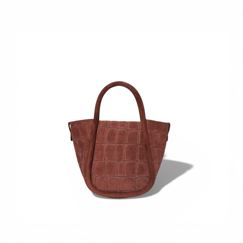 Mini Ellis Top Handle Crossbody in Bordeaux Italian Croco-Embossed Suede
