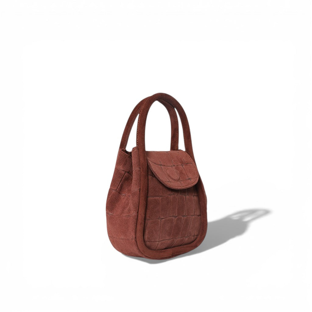 Mini Ellis Top Handle Crossbody in Bordeaux Italian Croco-Embossed Suede