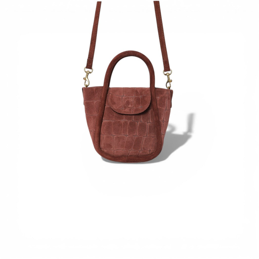 Mini Ellis Top Handle Crossbody in Bordeaux Italian Croco-Embossed Suede