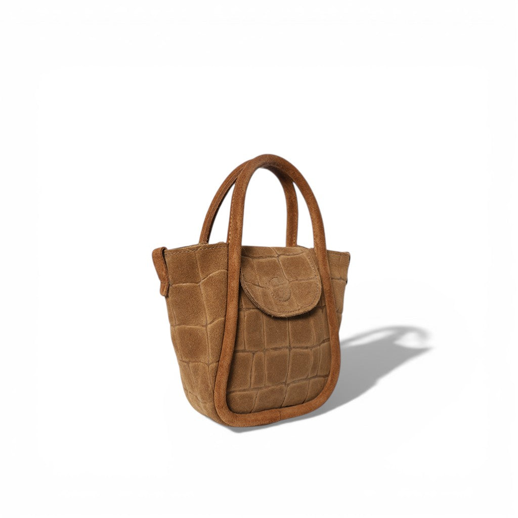 Mini Ellis Top Handle Crossbody in Camel Italian Croco-Embossed Suede