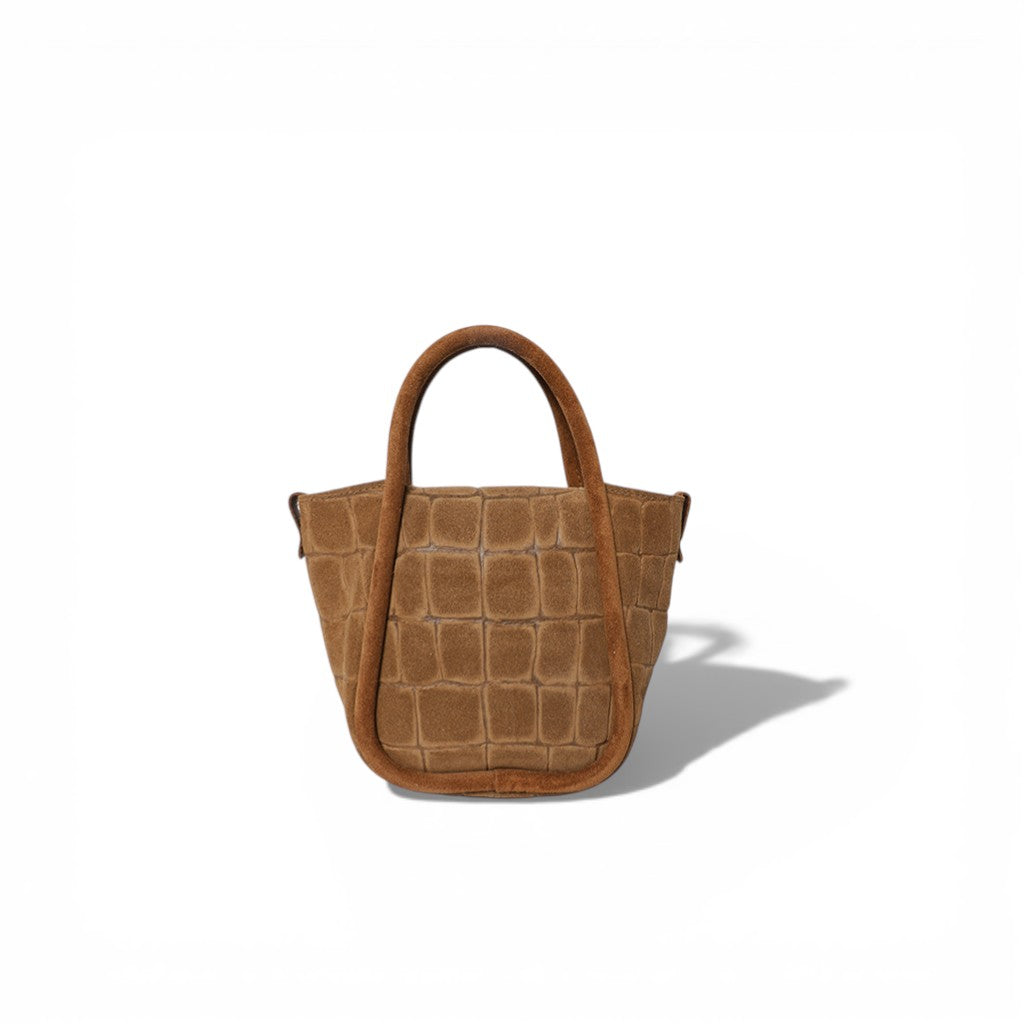 Mini Ellis Top Handle Crossbody in Camel Italian Croco-Embossed Suede