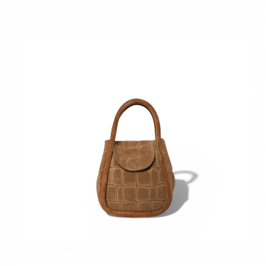 Mini Ellis Top Handle Crossbody in Camel Italian Croco-Embossed Suede
