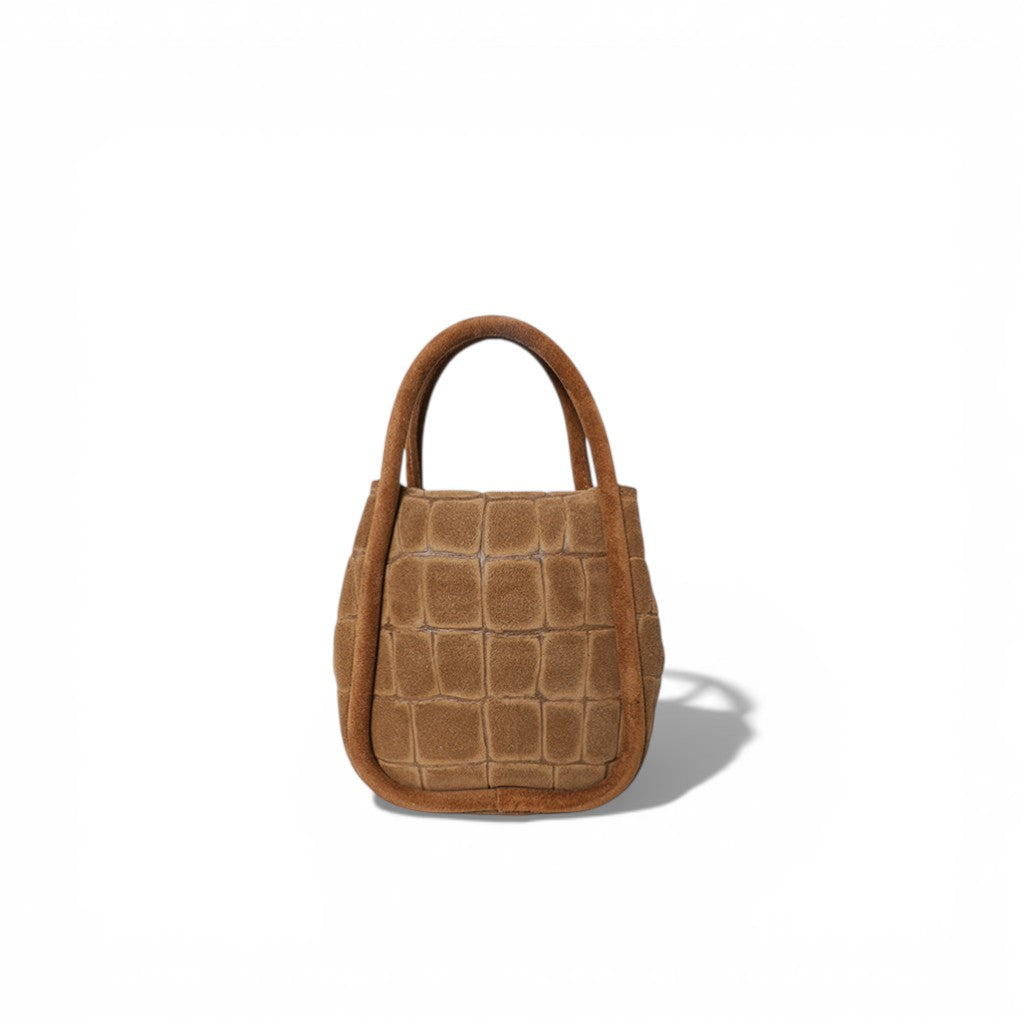 Mini Ellis Top Handle Crossbody in Camel Italian Croco-Embossed Suede