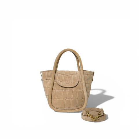 Mini Ellis Top Handle Crossbody in Ecru Italian Croco-Embossed Suede