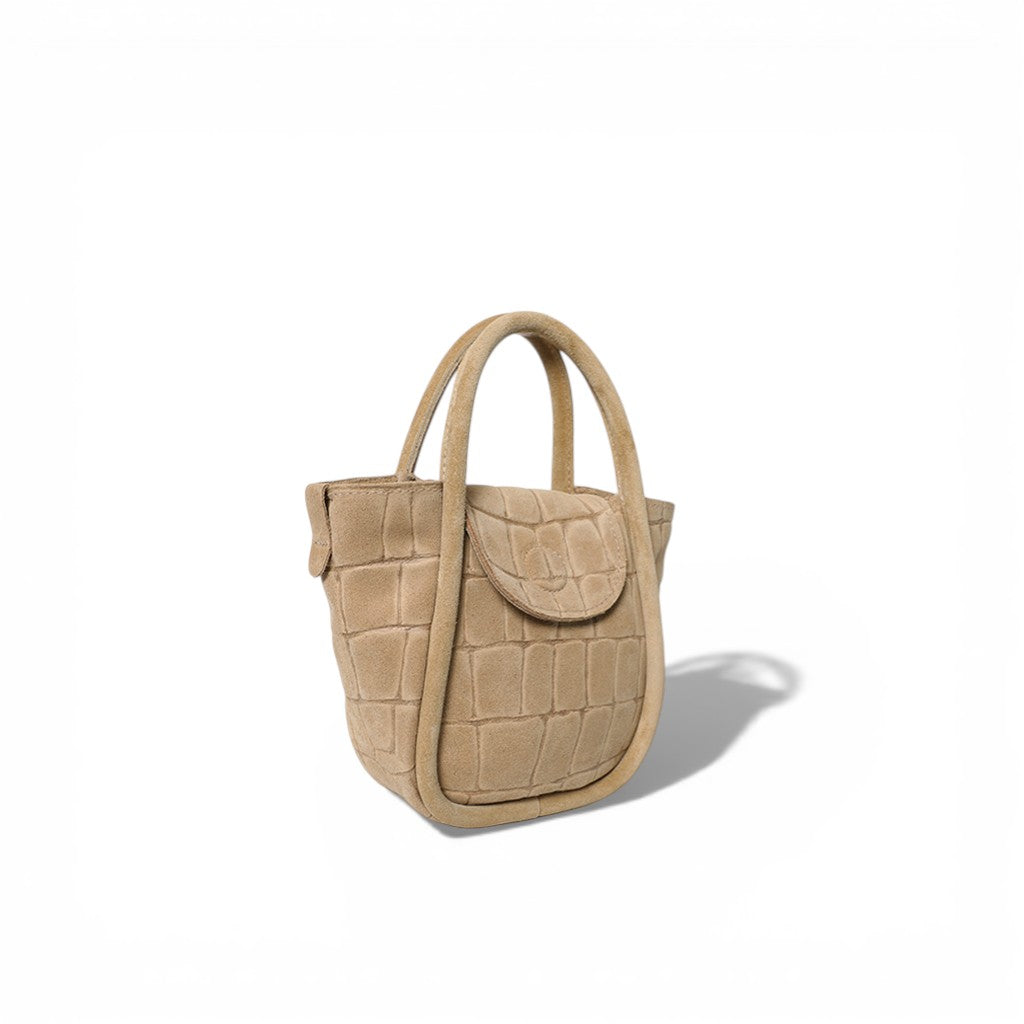 Mini Ellis Top Handle Crossbody in Ecru Italian Croco-Embossed Suede